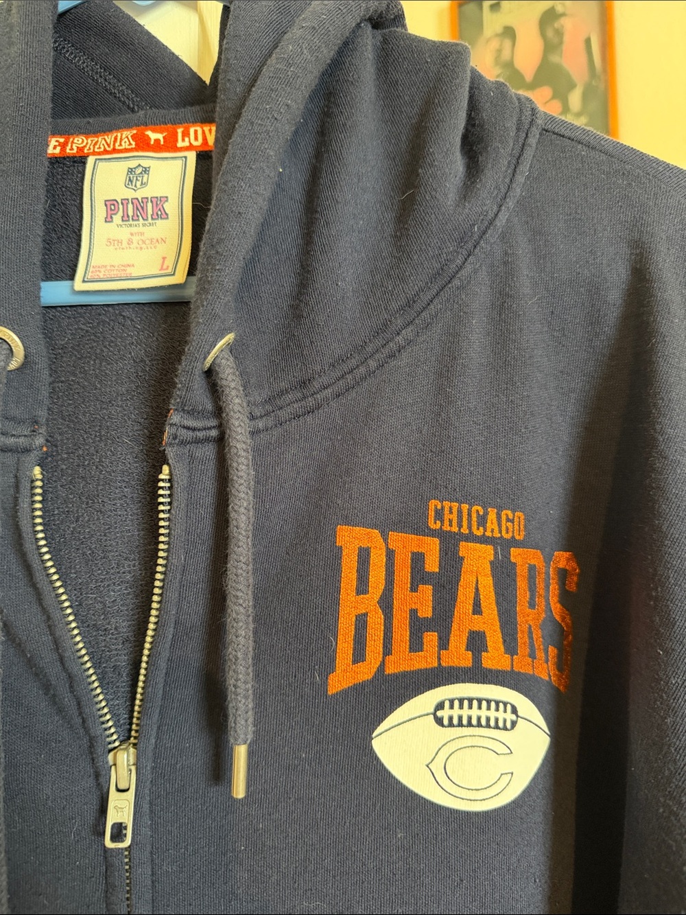 Chicago Bears x Victoria’s Secret PINK Navy Zip-Up Hoodie w/ rhinestones on back - Picture 2 of 7
